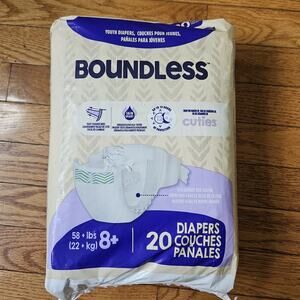 Cuties Boundless Diapers Size 8 Package of 20, Rare and Discontinued 58+ Lbs